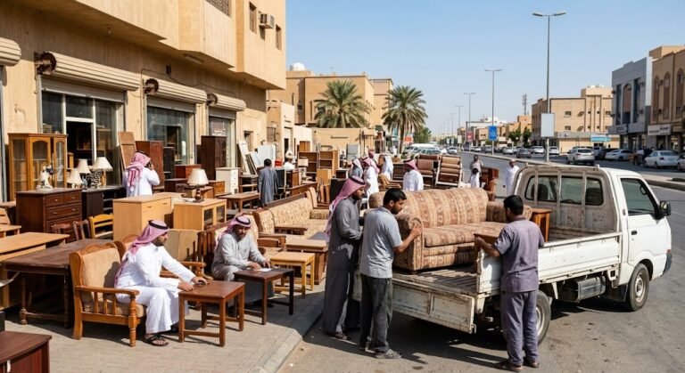 فريق متخصص يقوم بمعاينة وتقييم ونقل الأثاث بأمان واحترافية ضمن خدمات شراء الاثاث المستعمل حي اشبيليا بالرياض